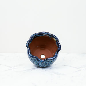 Blue handmade pot for indoor plant pot for houseplants with drainage hole