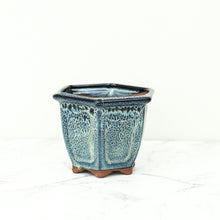 Load image into Gallery viewer, Blue glazed plant pot in hexagon shape for indoor plants